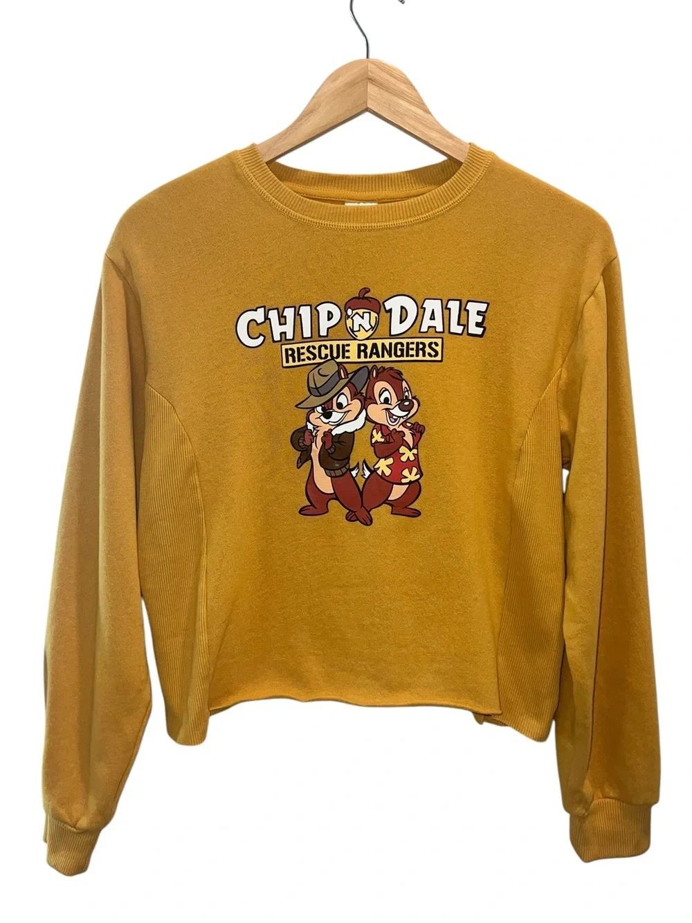 Disney Chip ’n Dale Rescue Rangers Mustard Cropped Sweatshirt Size Small